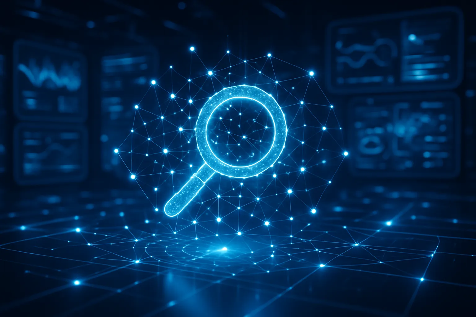 Serverraum, hell ausgeleuchtet mit glänzenden Oberflächen und klaren Linien. Dezente Blautöne dominieren das Bild, futuristische Lichtakzente betonen die Technik.