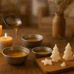 Wachsgießen zu Silvester: Flüssiges Wachs wird in Metallschalen gegossen, um nachhaltige DIY-Wachsfiguren herzustellen.