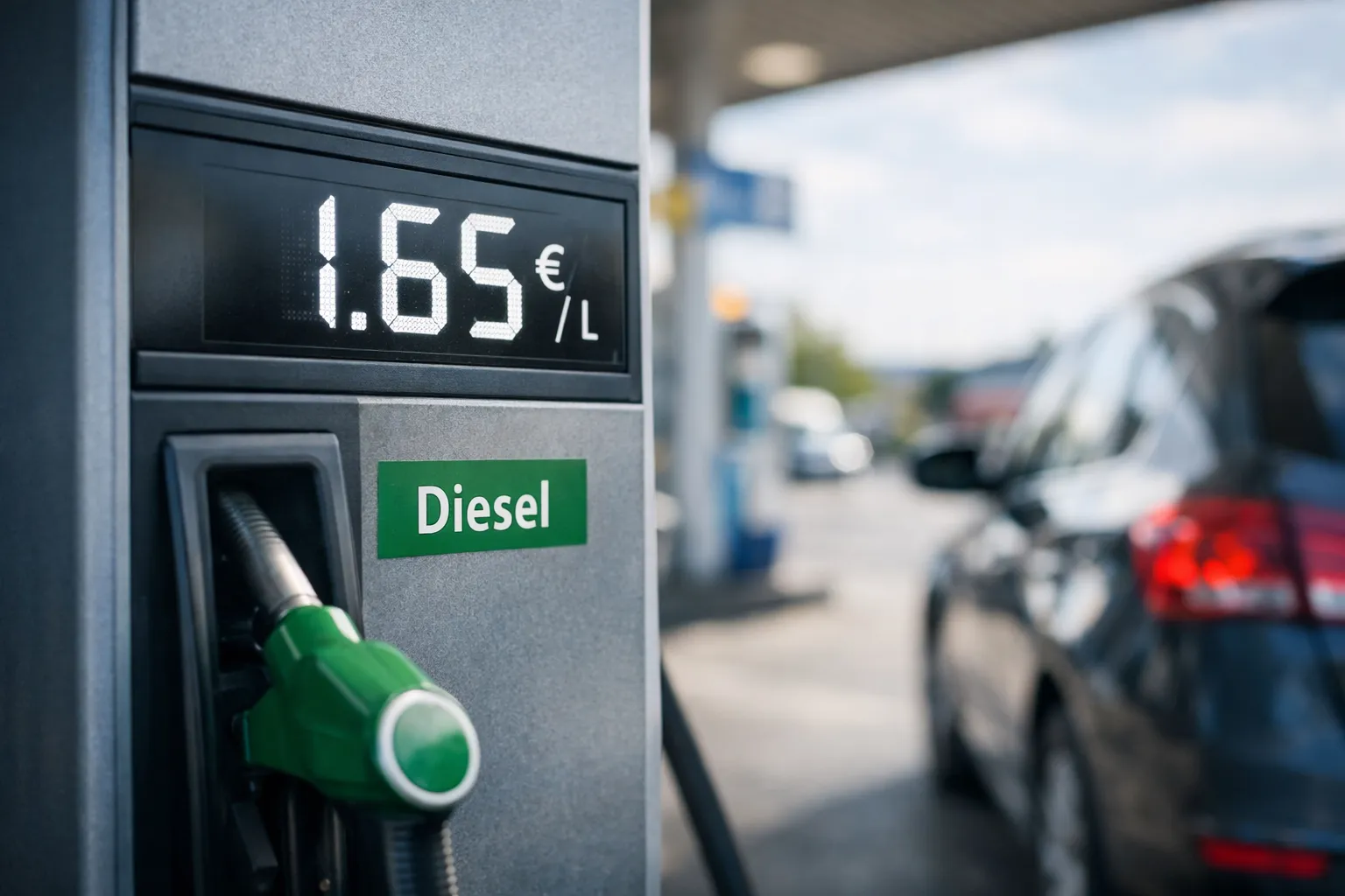 Dieselpreis an deutscher Tankstelle mit 1,65 Euro pro Liter als Symbol für steigende Kosten durch CO₂-Preis 2026
