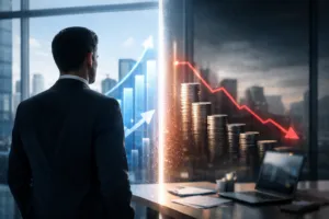 Symbolisches Karrierebild zur 100.000-Euro-Grenze: steigende Karriere trifft auf sinkendes Netto durch Steuern im Jahr 2026