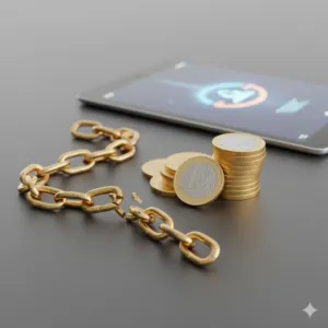 Fotorealistische Darstellung einer zerbrochenen goldenen Kette neben kippenden Euro-Münzen auf einer hellen, modernen Oberfläche – Symbolbild für das Ende der Kundenloyalität und steigende Kosten 2026.