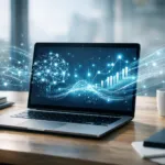 Fotorealistisches SEO-Strategie-Bild 2026 mit Laptop, KI-Netzwerken und steigenden Datenanalysen für bessere Sichtbarkeit in Suchmaschinen