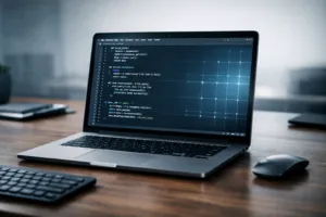 Cursor AI Code-Editor mit fehlerfreiem Python-Code auf modernem Entwickler-Laptop