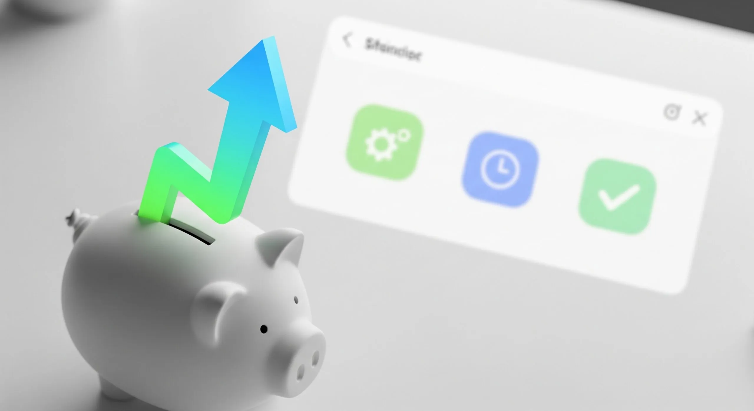Aufsteigender Pfeil aus Sparschwein symbolisiert einfache ETF-Sparplan-Investition.