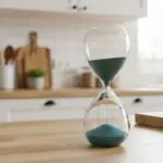 Sanduhr mit Früchten und Wasser symbolisiert die Zeit beim Intervallfasten.