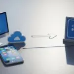 Digitale Symbole und Amtsschild mit Pfeil als Abkürzung für Ummeldung.